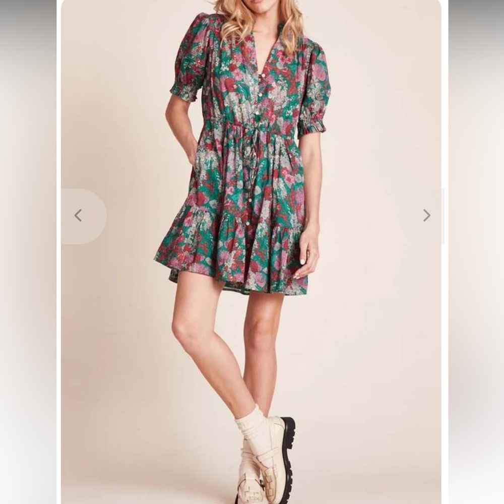 Trovata Birds of Paradis Phoebe short sleeve dress floral M $400 boho cottage